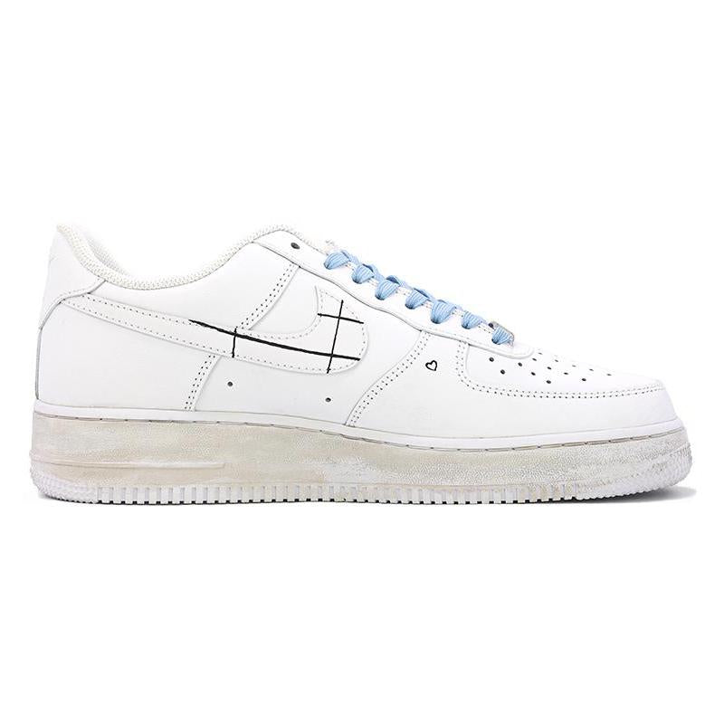 [Custom Women's heart-shaped denim in white and blue]  Air Force 1 Skateboarding Shoes Women's