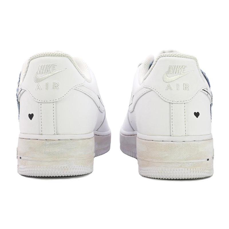 [Custom Women's heart-shaped denim in white and blue]  Air Force 1 Skateboarding Shoes Women's