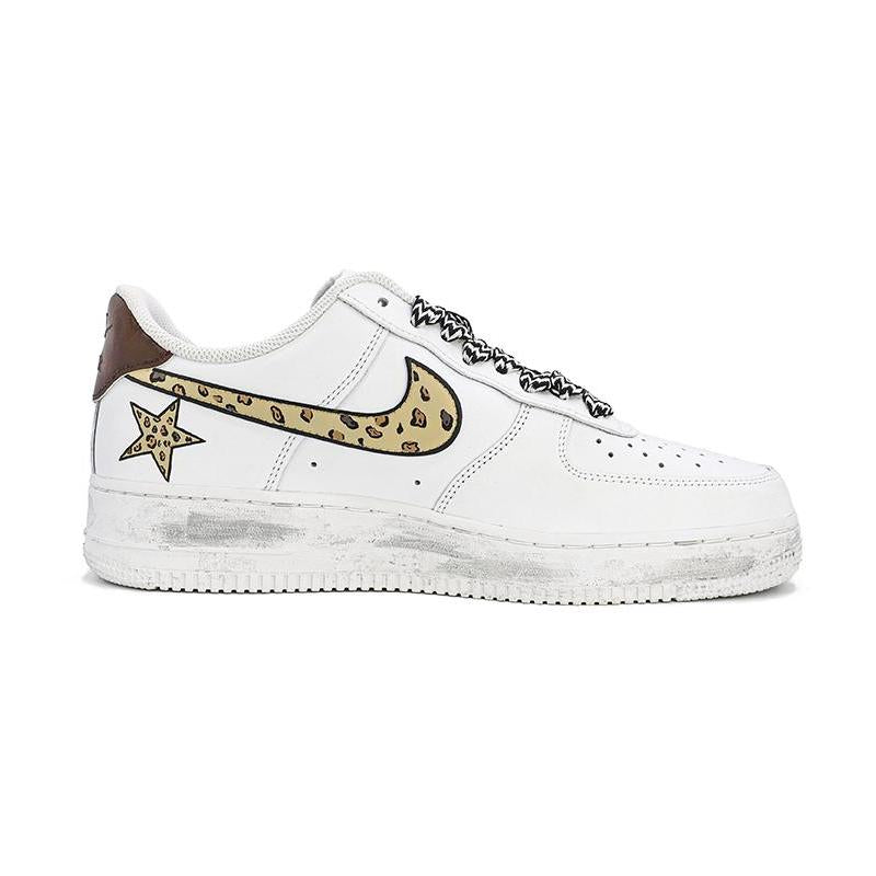 [Custom limited edition white and brown]  Air Force 1 Skateboarding Shoes Unisex