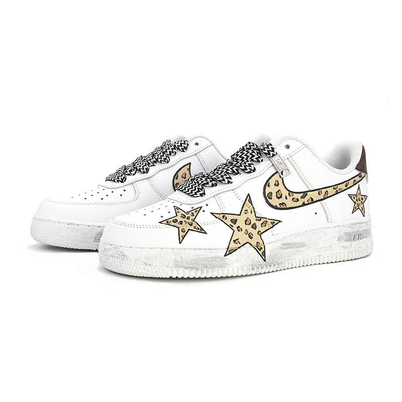 [Custom limited edition white and brown]  Air Force 1 Skateboarding Shoes Unisex