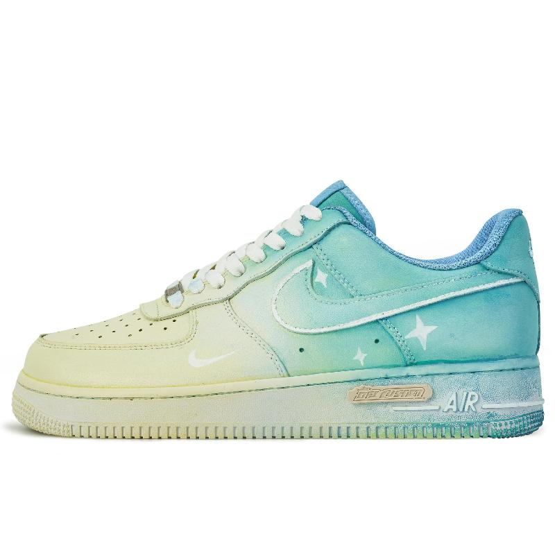 [Custom Female bell fish]  Air Force 1 Skateboarding Shoes Women's Low-top Blue/yellow/white
