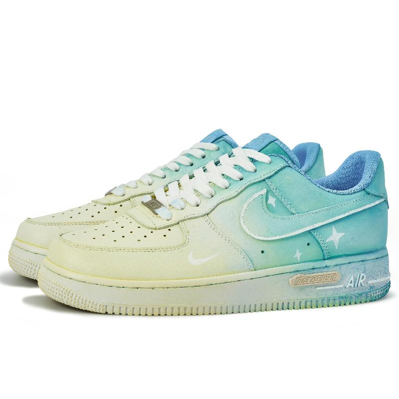 [Custom Female bell fish]  Air Force 1 Skateboarding Shoes Women's Low-top Blue/yellow/white
