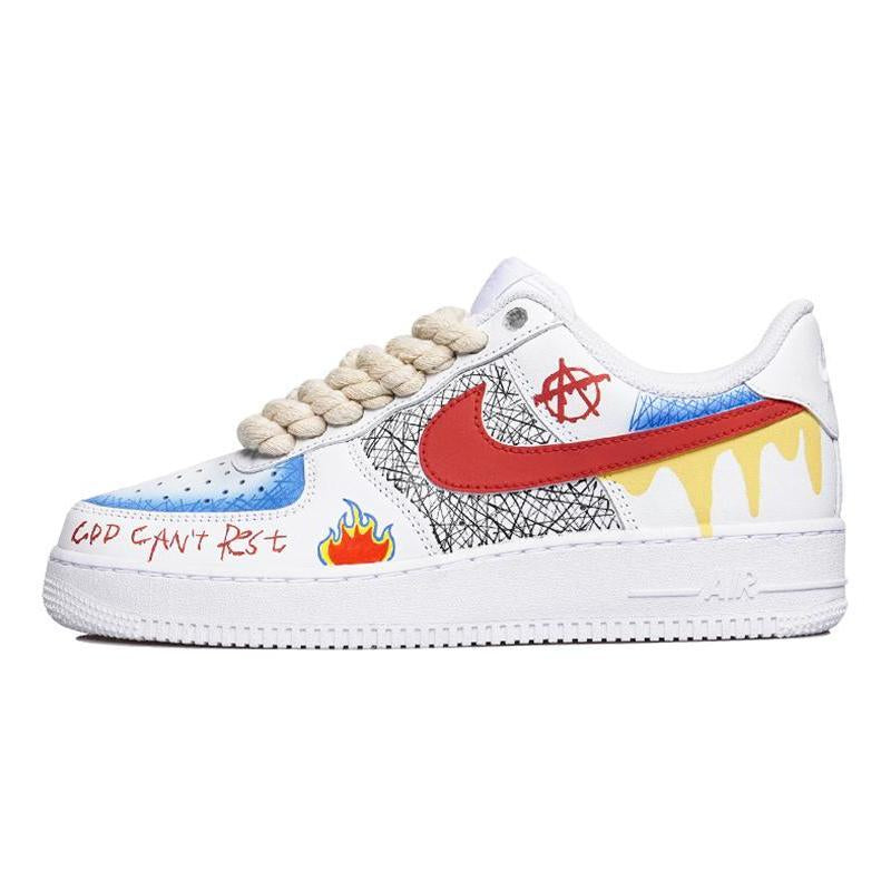 [Custom Women's street graffiti in red, yellow and blue]  Air Force 1 Skateboarding Shoes Women's Low-top White/Red/Yellow/Blue