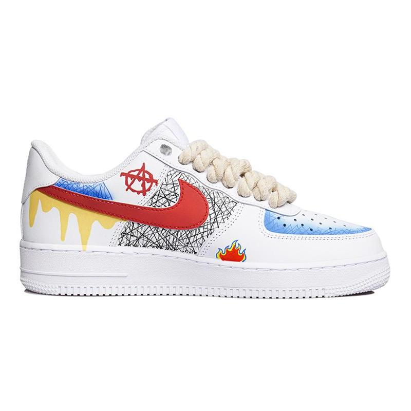 [Custom Women's street graffiti in red, yellow and blue]  Air Force 1 Skateboarding Shoes Women's Low-top White/Red/Yellow/Blue