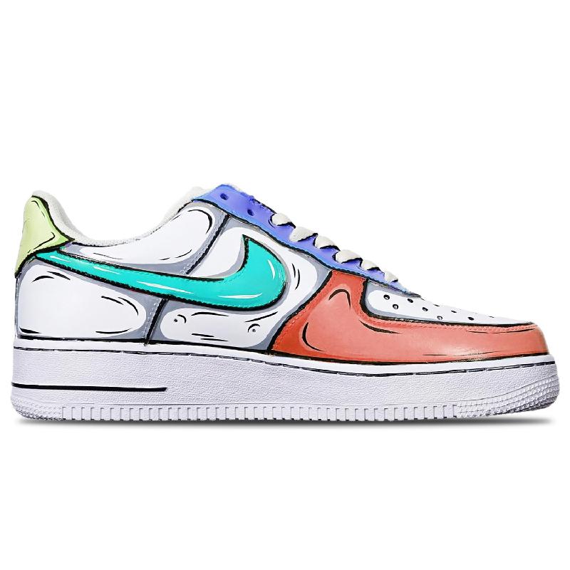 [Custom 2D red Purple Green]  Air Force 1 Skateboarding Shoes Women's Low-top White/Orange/Purple/Green