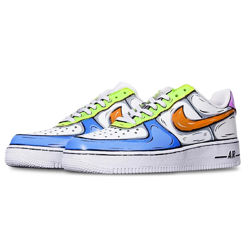 [Custom 2D blue Green Purple]  Air Force 1 Skateboarding Shoes Women's