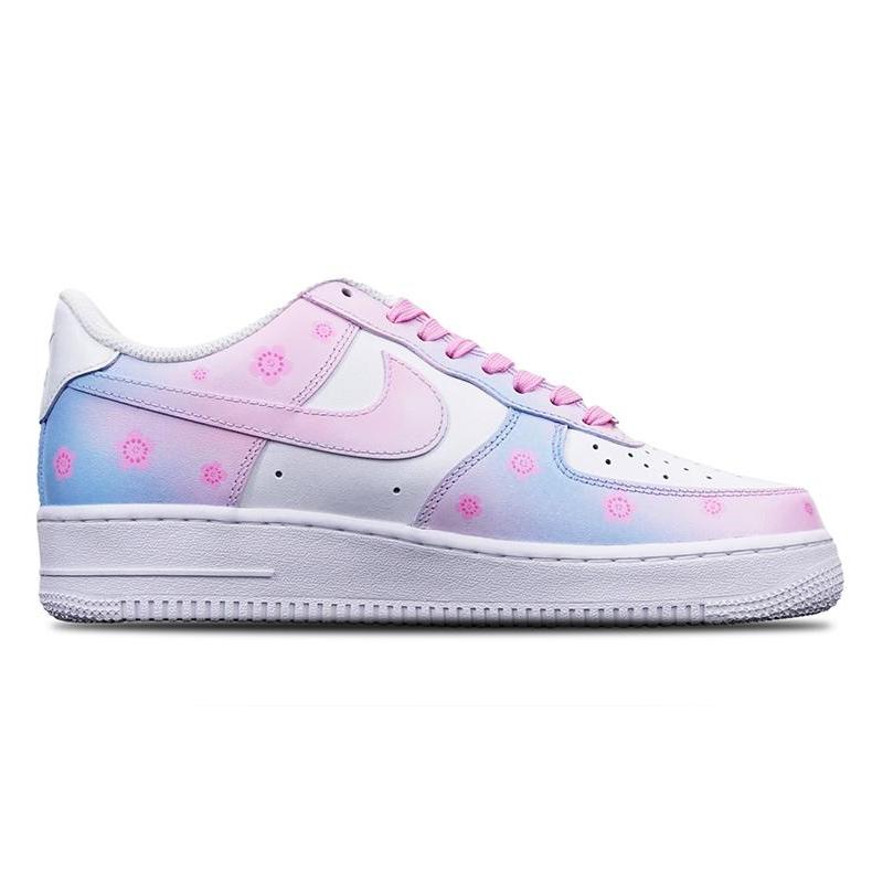 [Custom Women's Sakura]  Air Force 1 Skateboarding Shoes Women's Low-top Blue/pink