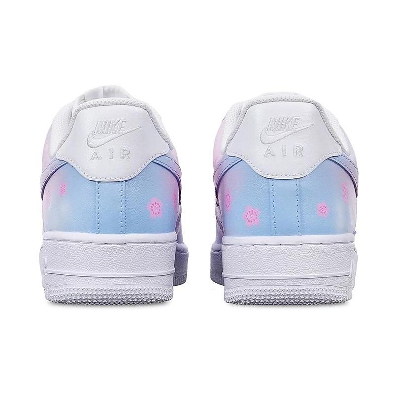 [Custom Women's Sakura]  Air Force 1 Skateboarding Shoes Women's Low-top Blue/pink