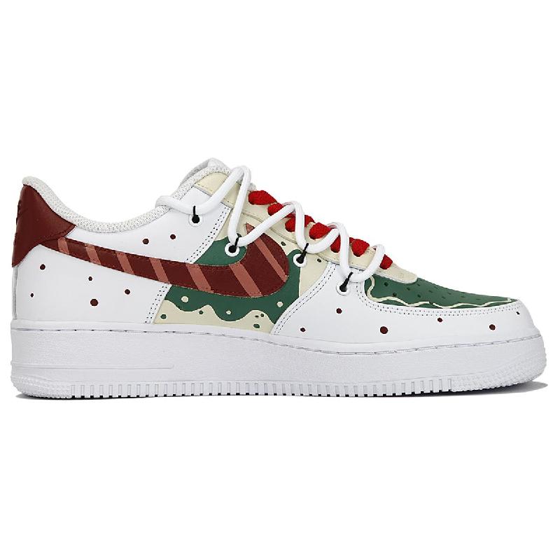 [Custom Peace and good fortune, white and green]  Air Force 1 Skateboarding Shoes Women's Low-top White/green