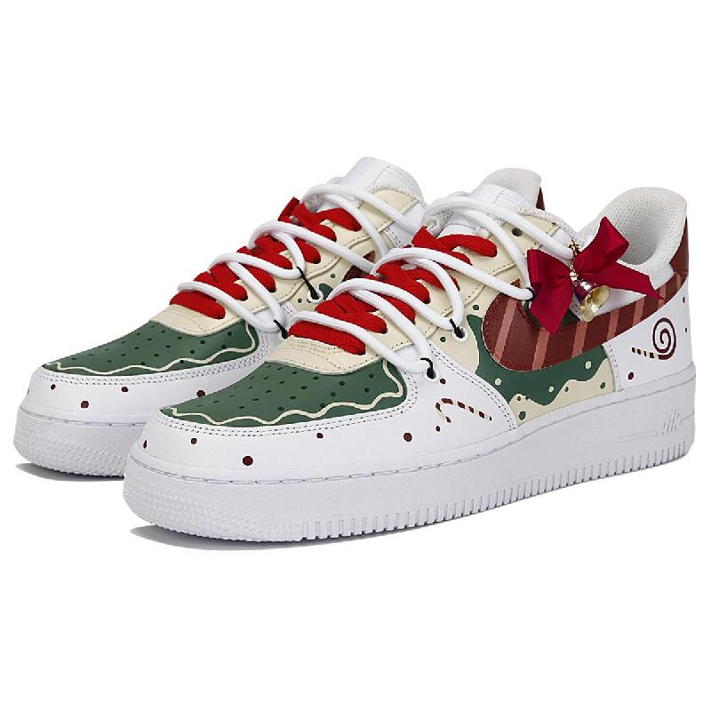 [Custom Peace and good fortune, white and green]  Air Force 1 Skateboarding Shoes Women's Low-top White/green