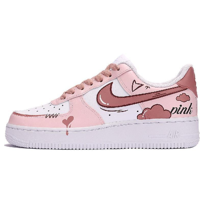 [Custom The time of love is pink and white]  Air Force 1 Skateboarding Shoes Women's Low-top Pink/white