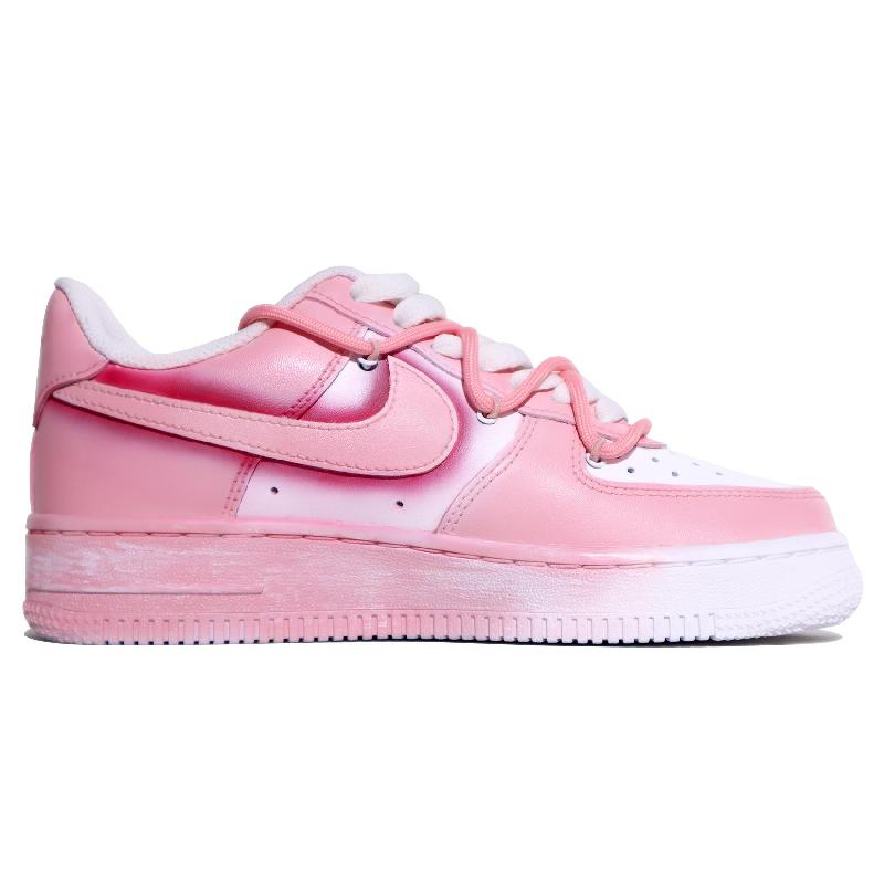 [Custom Pink Smudge ]  Air Force 1 Skateboarding Shoes Women's Low-top Pink, White