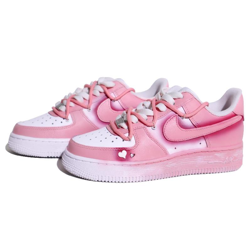 [Custom Pink Smudge ]  Air Force 1 Skateboarding Shoes Women's Low-top Pink, White