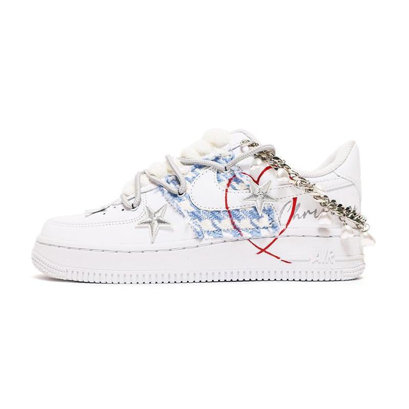 [Custom Christmas blue diamond-shaped pearl women's edition]  Air Force 1 Skateboarding Shoes Women's