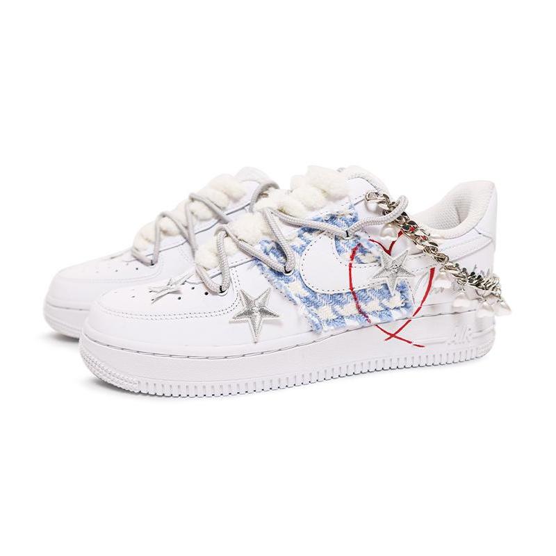 [Custom Christmas blue diamond-shaped pearl women's edition]  Air Force 1 Skateboarding Shoes Women's