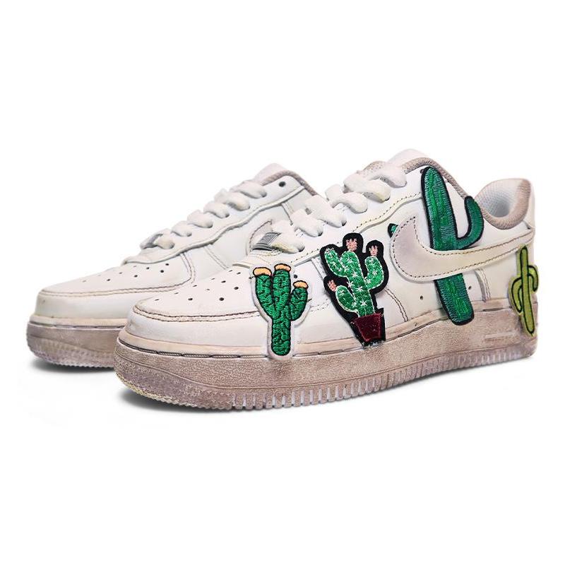 [Custom Women's cactus embroidery in earth tones]  Air Force 1 Skateboarding Shoes Women's Low-top Earth Tone