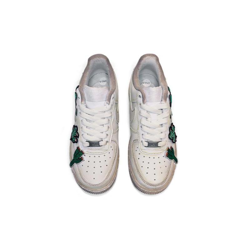 [Custom Women's cactus embroidery in earth tones]  Air Force 1 Skateboarding Shoes Women's Low-top Earth Tone