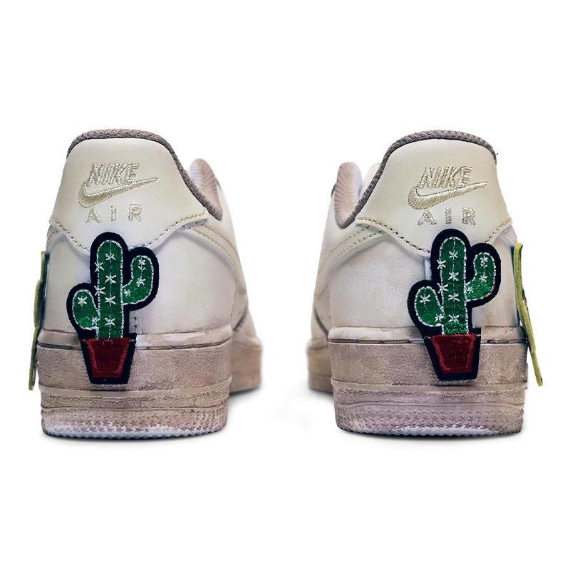 [Custom Women's cactus embroidery in earth tones]  Air Force 1 Skateboarding Shoes Women's Low-top Earth Tone
