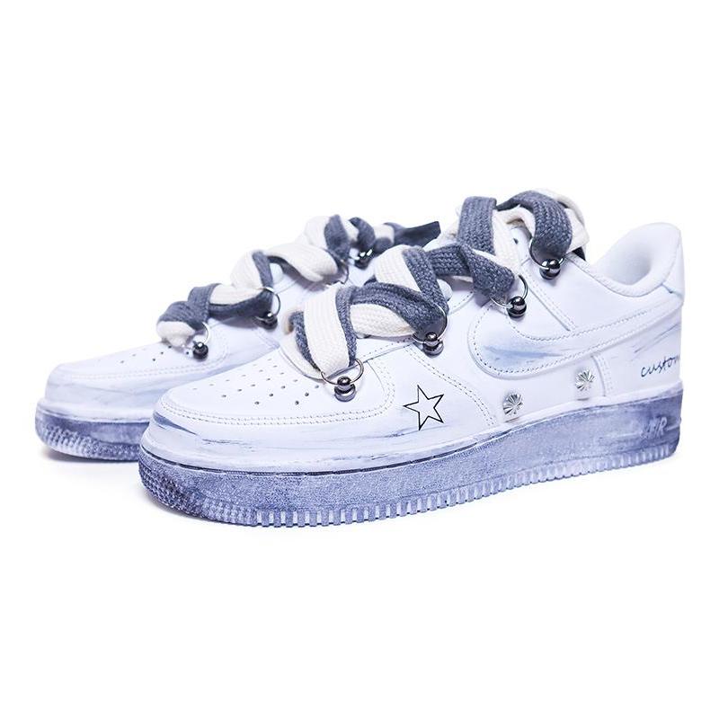 [Custom A female six-pointed star]  Air Force 1 Skateboarding Shoes Unisex Low-top Gray