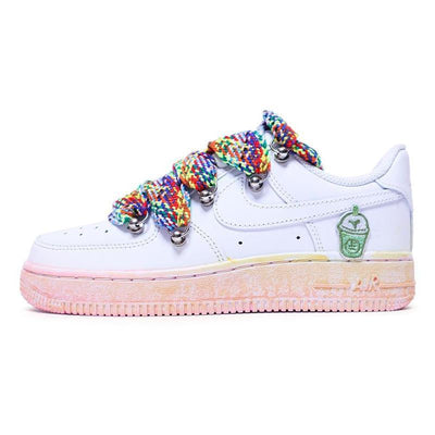 [Custom Deconstruction of women's style dyeing]  Air Force 1 Skateboarding Shoes Women's Low-top White/powder