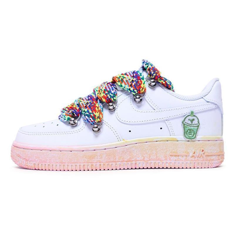 [Custom Deconstruction of women's style dyeing]  Air Force 1 Skateboarding Shoes Women's Low-top White/powder