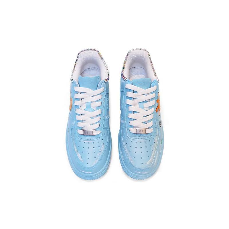 [Custom Women's graffiti diamond-encrusted design sense]  Air Force 1 Skateboarding Shoes Women's Low-top Blue/Orange