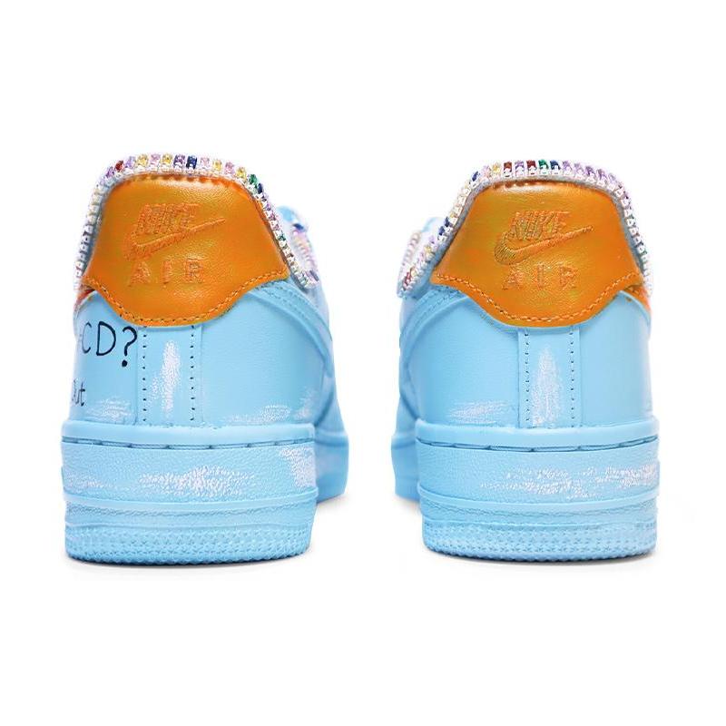 [Custom Women's graffiti diamond-encrusted design sense]  Air Force 1 Skateboarding Shoes Women's Low-top Blue/Orange