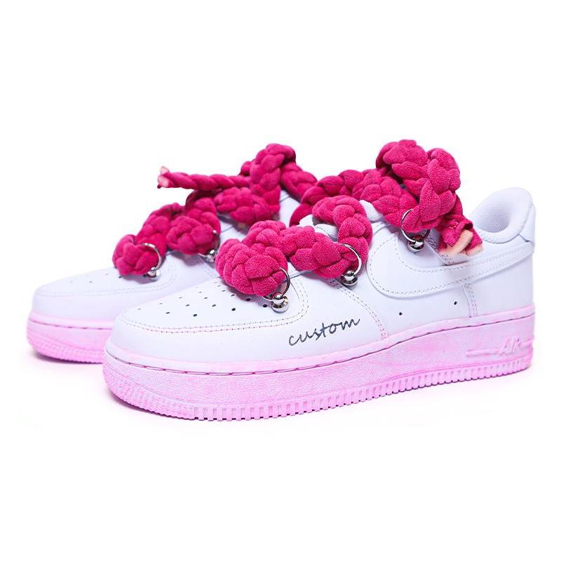 [Custom Women's gradient pink dye]  Air Force 1 Skateboarding Shoes Women's Low-top White/powder