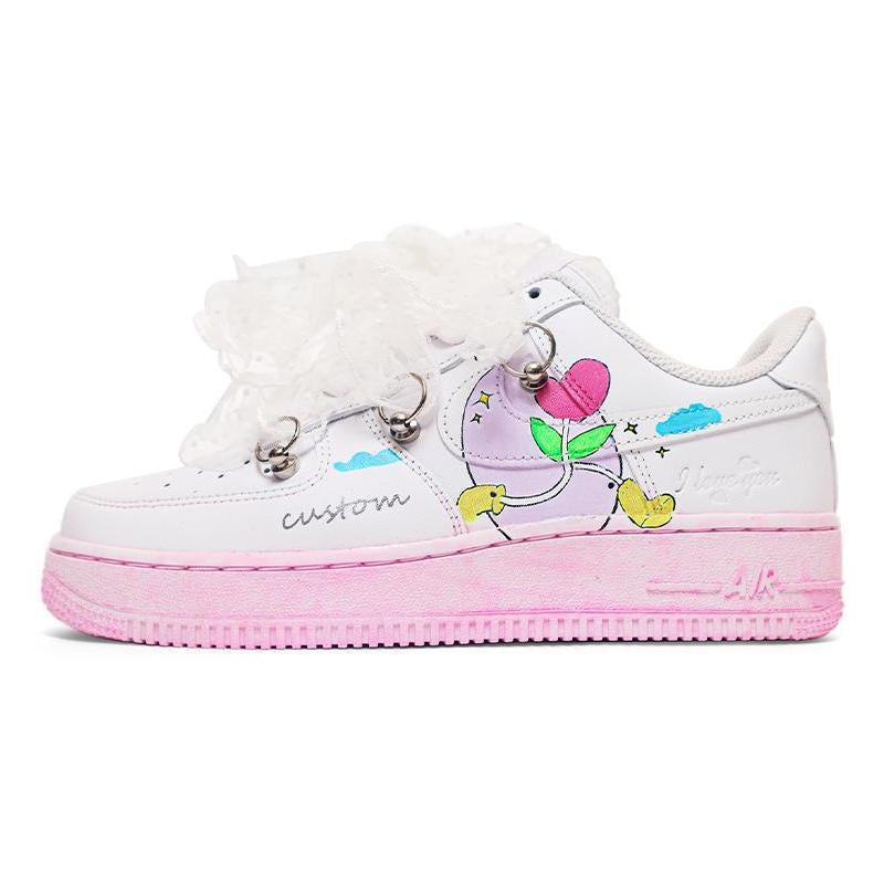 [Custom Women's heart-shaped escape sneakers]  Air Force 1 Skateboarding Shoes Women's Low-top Pink/white