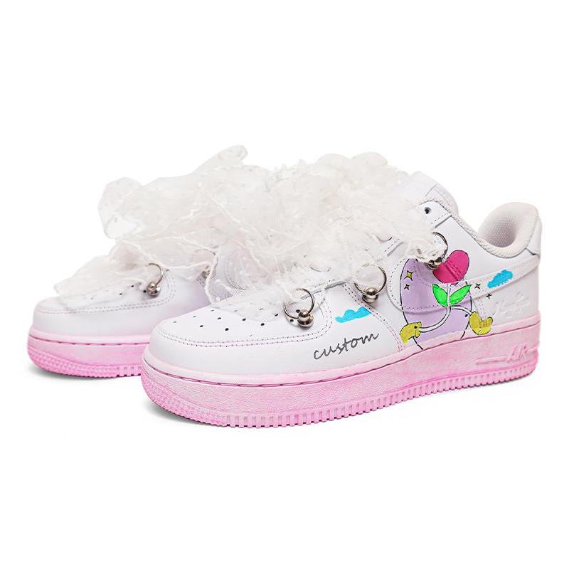 [Custom Women's heart-shaped escape sneakers]  Air Force 1 Skateboarding Shoes Women's Low-top Pink/white