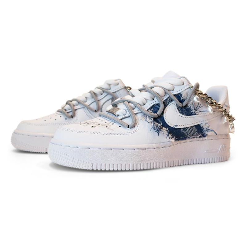 [Custom Women's denim patch is white and blue]  Air Force 1 Skateboarding Shoes Women's