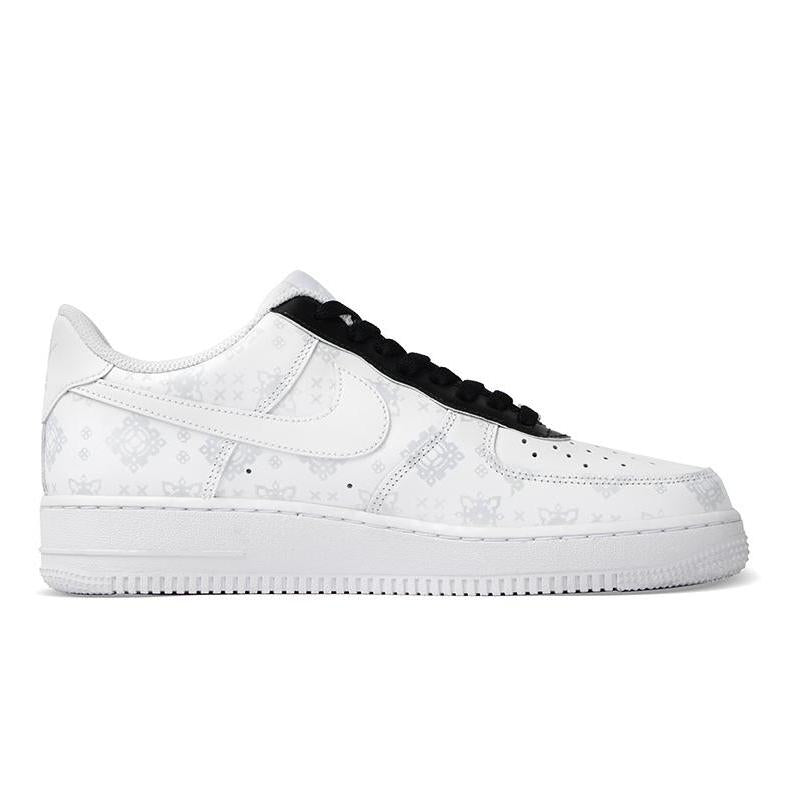 [Custom The women's warm black silk sneakers are in black and white]  Air Force 1 Skateboarding Shoes Women's Low-top Black/white