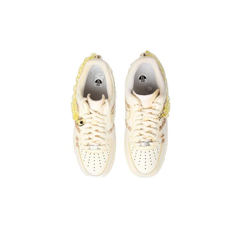 [Custom Women's dyed aged chain yellow]  Air Force 1 Skateboarding Shoes Women's Low-top Yellow