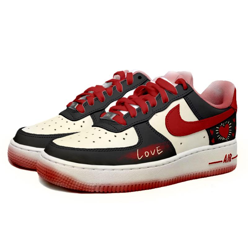 [Custom Love Song in New York]  Air Force 1 Skateboarding Shoes Women's Low-top White/Black/Red