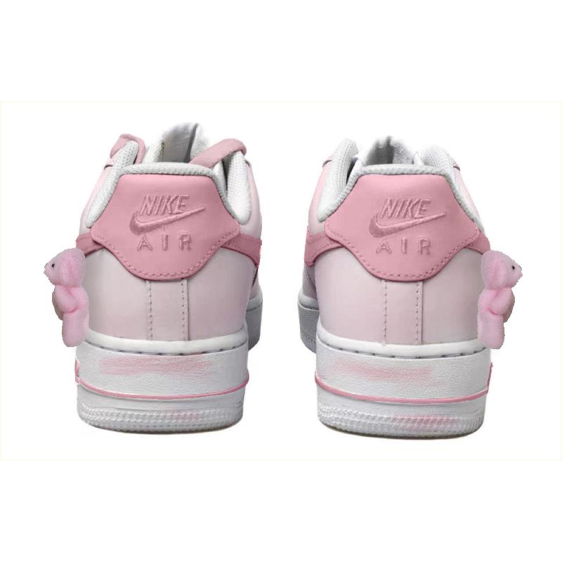 [Custom Strawberry milk Bear]  Air Force 1 Skateboard Shoes Women's Low-Top White/Pink