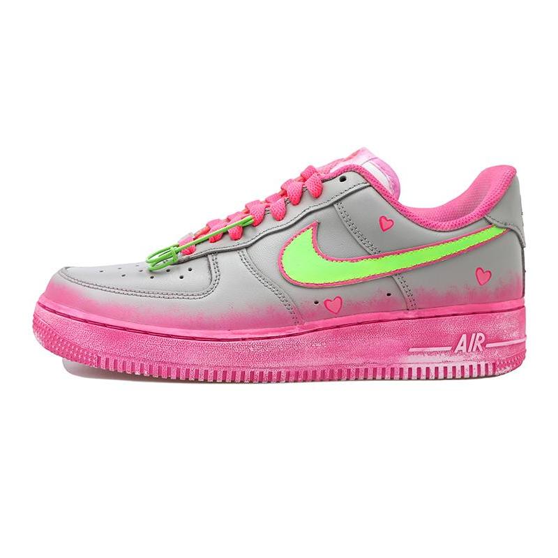 [Custom Fluorescent green powder core]  Air Force 1 Skateboarding Shoes Women's Low-top Heather Gray/Dusty Pink