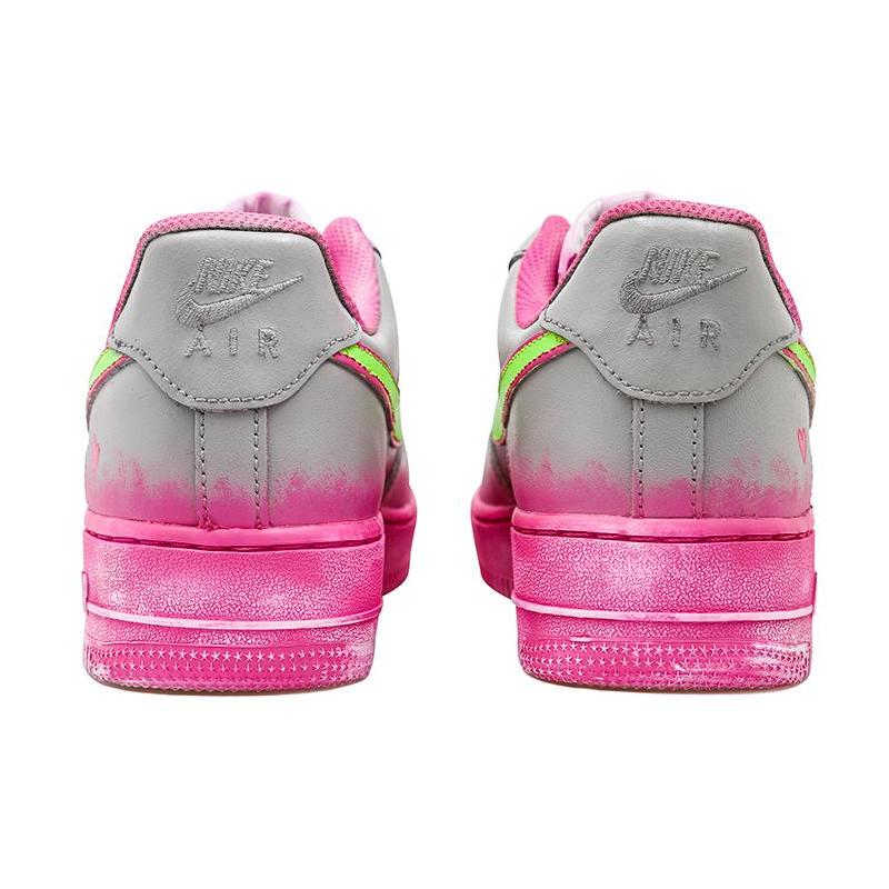 [Custom Fluorescent green powder core]  Air Force 1 Skateboarding Shoes Women's Low-top Heather Gray/Dusty Pink