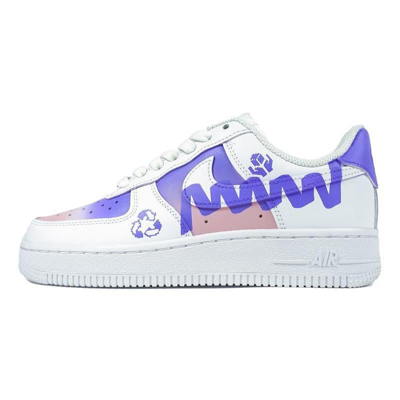 [Custom Gradual vapor wave]  Air Force 1 Skateboarding Shoes Women's Low-top Pink/white/purple