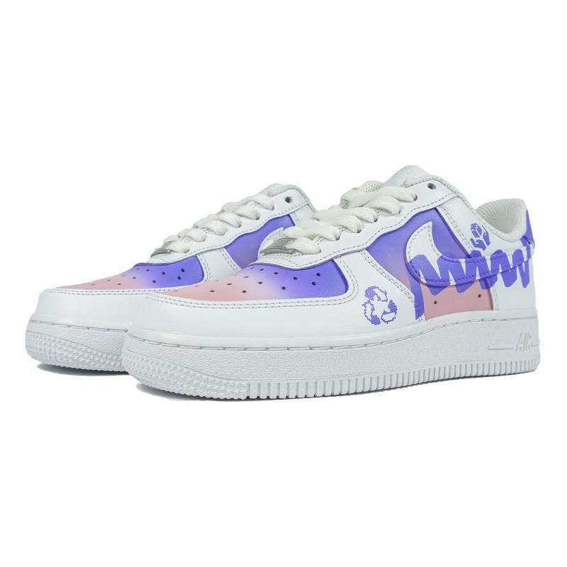 [Custom Gradual vapor wave]  Air Force 1 Skateboarding Shoes Women's Low-top Pink/white/purple