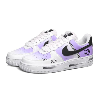 [Custom Black and Purple Heart Star]  Air Force 1 Skateboard Shoes Unisex Low-Top White/Black/Purple