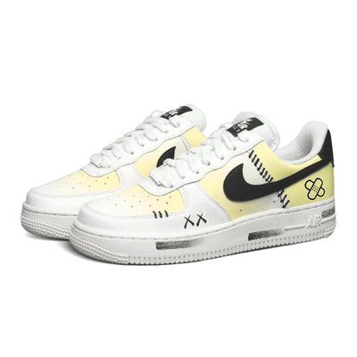 [Custom Black and yellow band-aids]  Air Force 1 Skateboard Shoes Women's Low-Top White/Black Yellow
