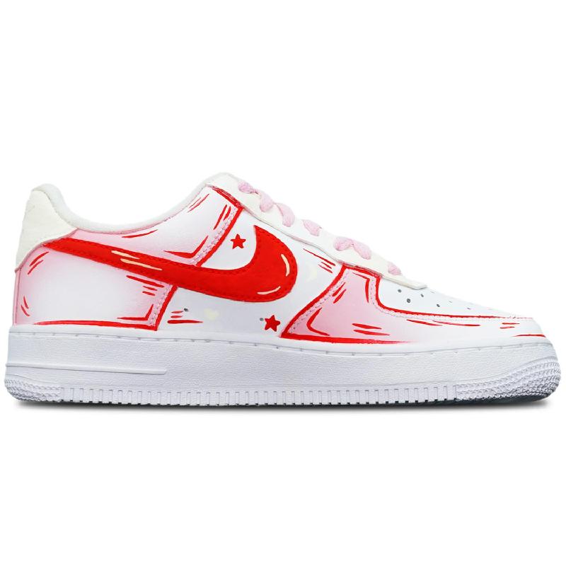 [Custom Golden heart-shaped wing]  Air Force 1 Skateboarding Shoes Women's Low-top Pink/white