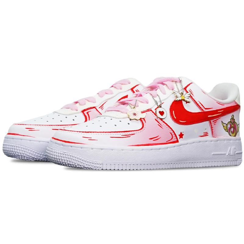 [Custom Golden heart-shaped wing]  Air Force 1 Skateboarding Shoes Women's Low-top Pink/white