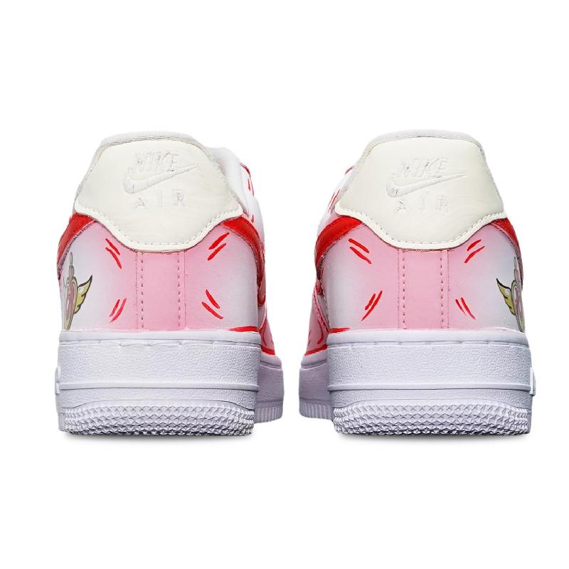 [Custom Golden heart-shaped wing]  Air Force 1 Skateboarding Shoes Women's Low-top Pink/white