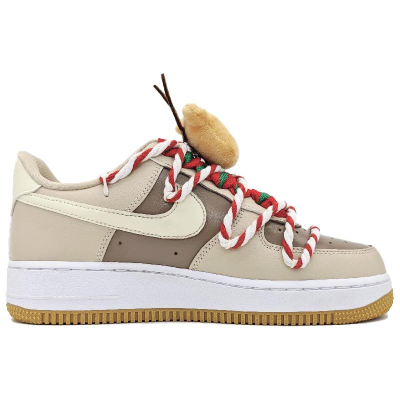 [Custom Christmas party]  Air Force 1 Skateboarding Shoes Women's Low-top Brown/brown/beige/red/green/white