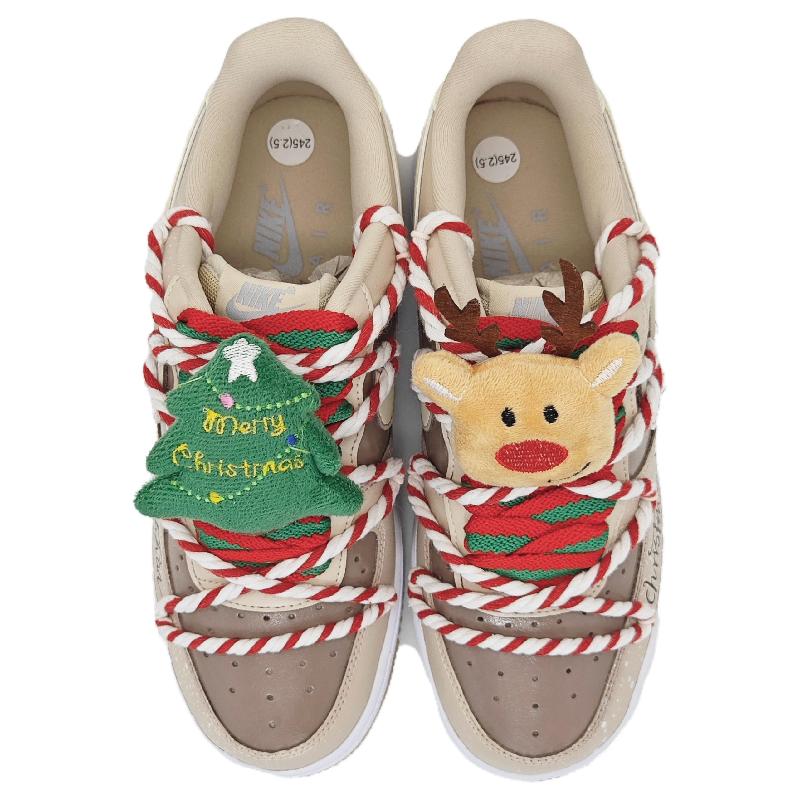 [Custom Christmas party]  Air Force 1 Skateboarding Shoes Women's Low-top Brown/brown/beige/red/green/white