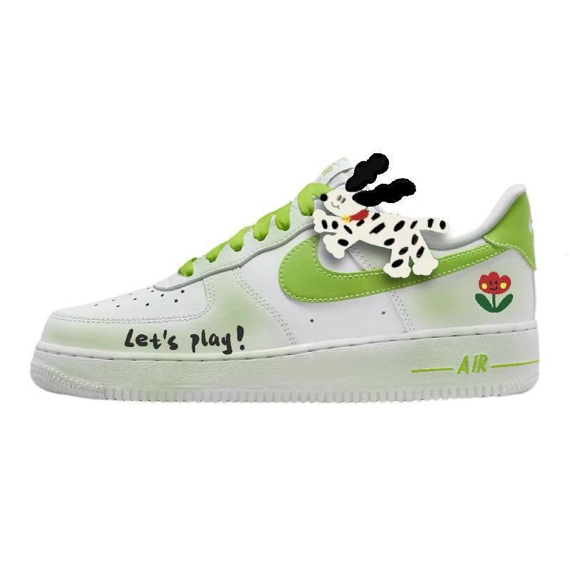 [Custom Happy Puppy]  Air Force 1 Skateboard Shoes Women's Low-Top White/Green