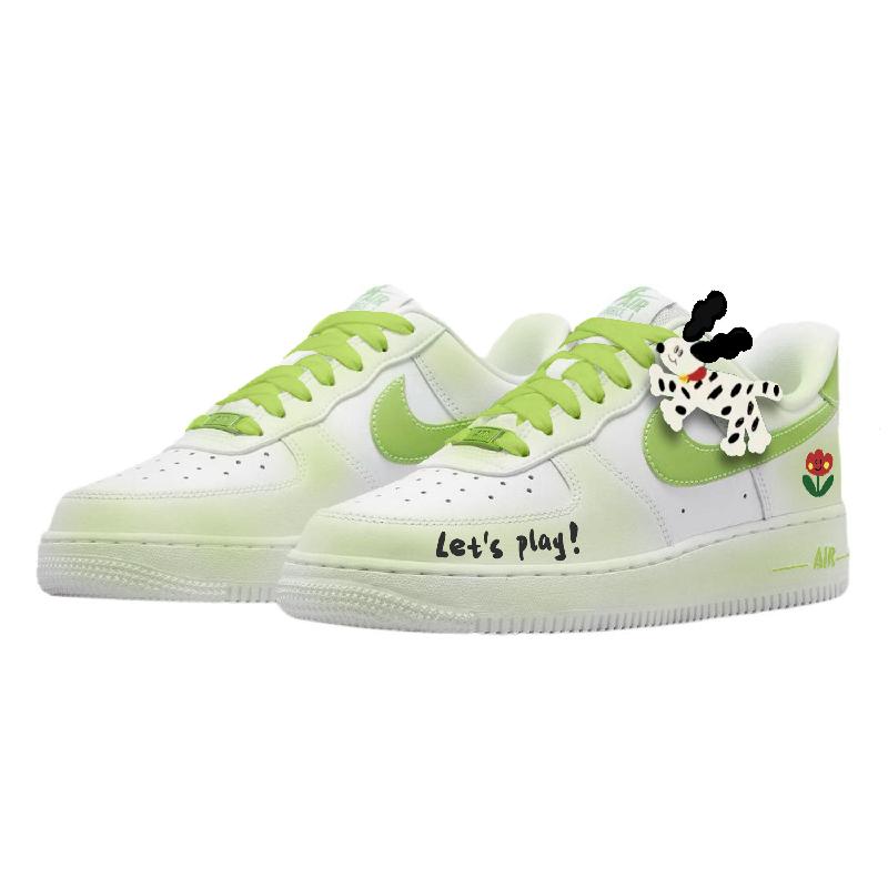 [Custom Happy Puppy]  Air Force 1 Skateboard Shoes Women's Low-Top White/Green