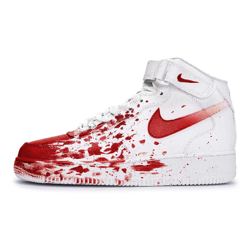 [Custom female crime scene]  Air Force 1 Skateboard Shoes Women's Mid-Top Red