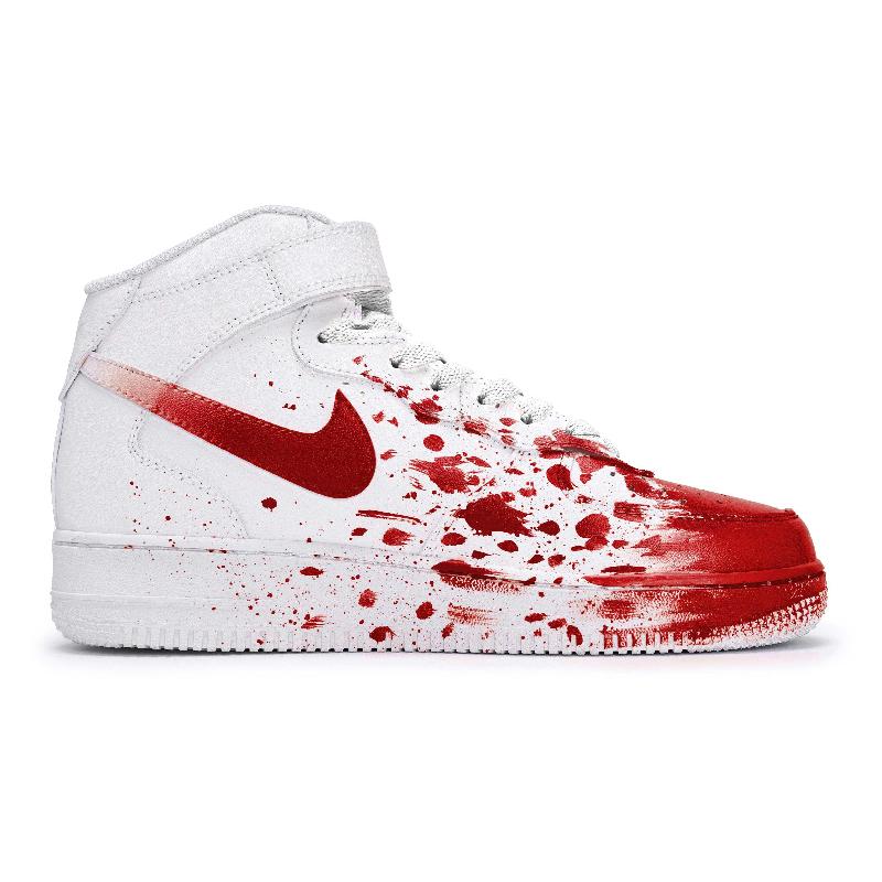 [Custom female crime scene]  Air Force 1 Skateboard Shoes Women's Mid-Top Red